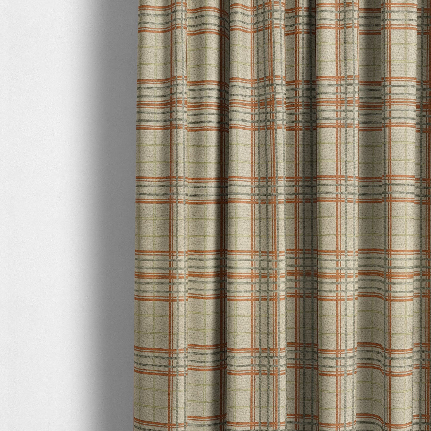 Sherbourne Wool Effect Chenille Orange Green Colour Tartan Plaid Pattern Curtain Upholstery Fabrics CTR-814 - Made To Measure Curtains