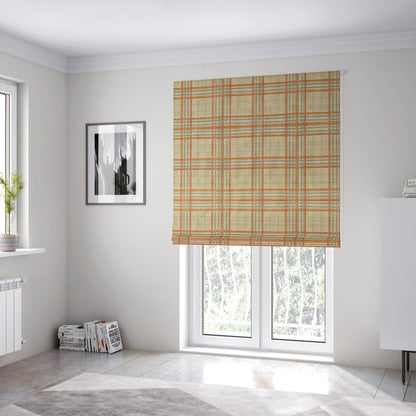 Sherbourne Wool Effect Chenille Orange Green Colour Tartan Plaid Pattern Curtain Upholstery Fabrics CTR-814 - Roman Blinds