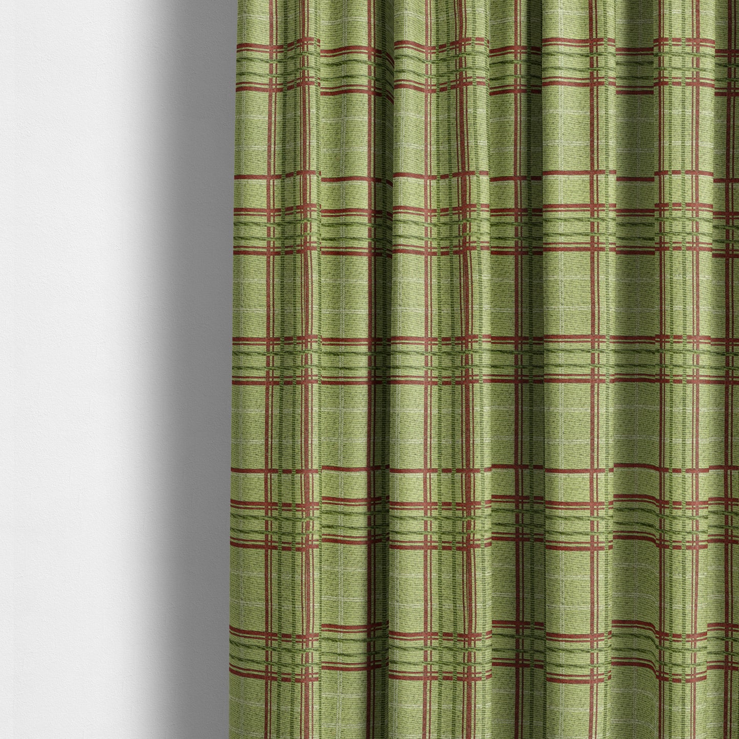 Sherbourne Wool Effect Chenille Green Colour Tartan Plaid Pattern Curtain Upholstery Fabrics CTR-815 - Made To Measure Curtains