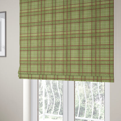 Sherbourne Wool Effect Chenille Green Colour Tartan Plaid Pattern Curtain Upholstery Fabrics CTR-815 - Roman Blinds