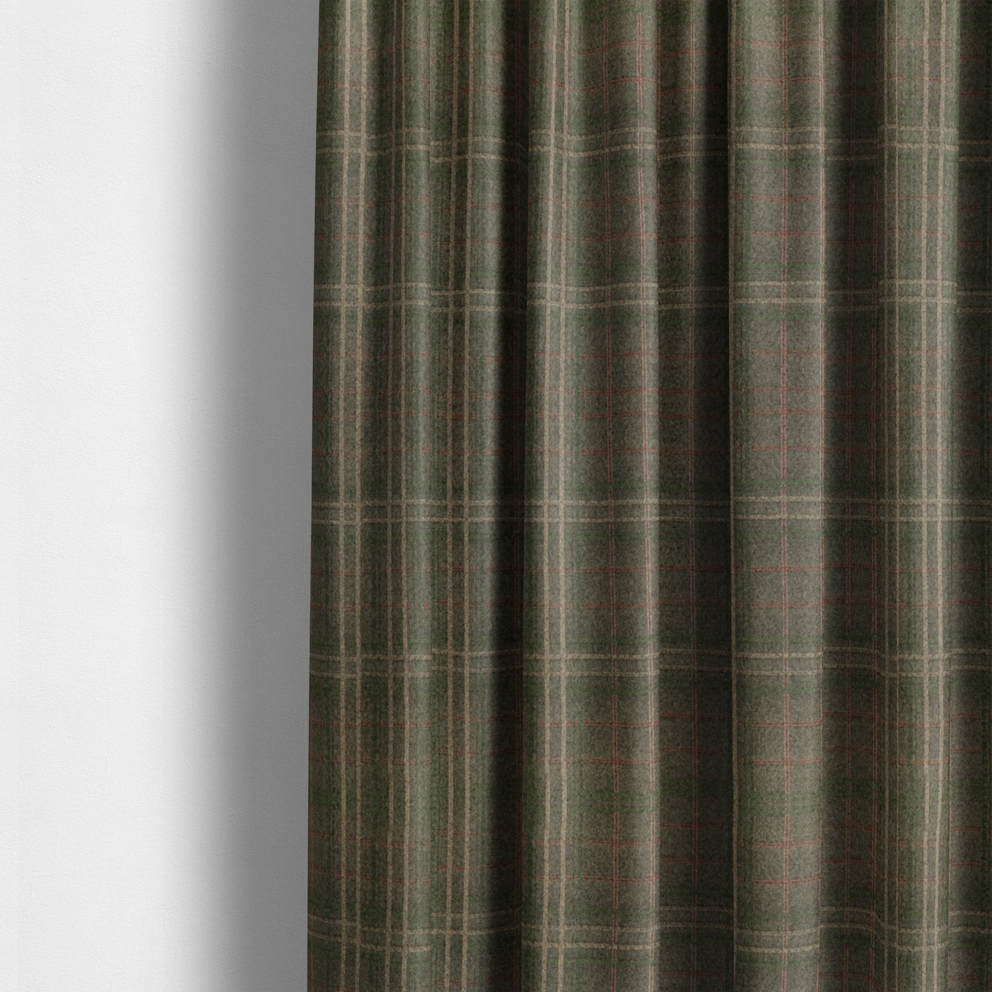 Sherbourne Wool Effect Chenille Brown Green Colour Tartan Plaid Pattern Curtain Upholstery Fabrics CTR-817 - Made To Measure Curtains