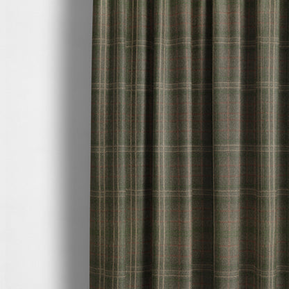 Sherbourne Wool Effect Chenille Brown Green Colour Tartan Plaid Pattern Curtain Upholstery Fabrics CTR-817 - Made To Measure Curtains