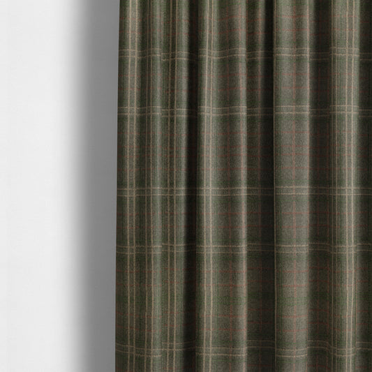 Sherbourne Wool Effect Chenille Brown Green Colour Tartan Plaid Pattern Curtain Upholstery Fabrics CTR-817 - Made To Measure Curtains