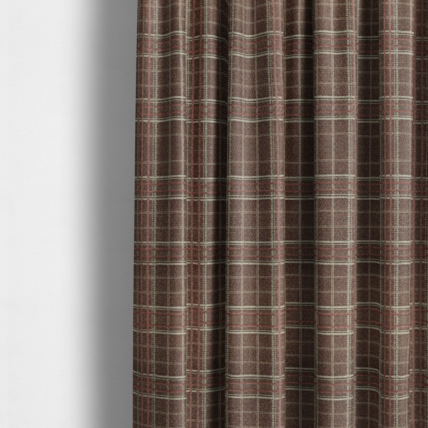 Sherbourne Wool Effect Chenille Burgundy Red Colour Tartan Plaid Pattern Curtain Upholstery Fabrics CTR-818 - Made To Measure Curtains