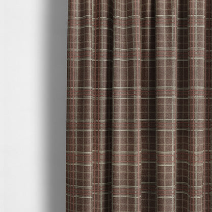 Sherbourne Wool Effect Chenille Burgundy Red Colour Tartan Plaid Pattern Curtain Upholstery Fabrics CTR-818 - Made To Measure Curtains