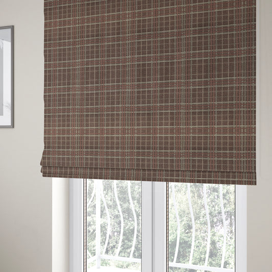 Sherbourne Wool Effect Chenille Burgundy Red Colour Tartan Plaid Pattern Curtain Upholstery Fabrics CTR-818 - Roman Blinds