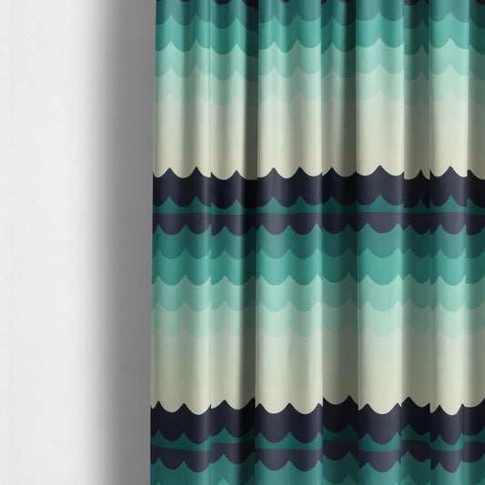 Freedom Printed Velvet Fabric Collection Blue Waves Pattern Upholstery Fabric CTR-82 - Made To Measure Curtains