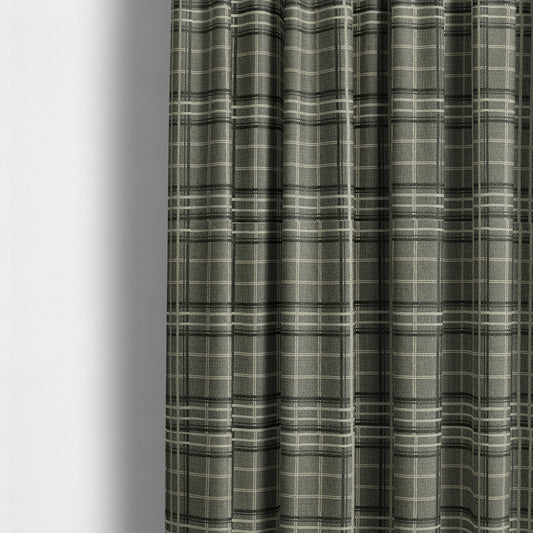 Sherbourne Wool Effect Chenille Grey Colour Tartan Plaid Pattern Curtain Upholstery Fabrics CTR-820 - Made To Measure Curtains