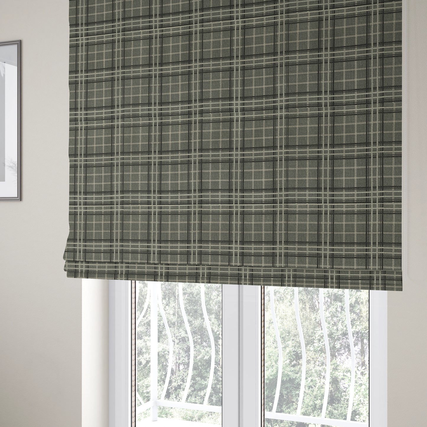 Sherbourne Wool Effect Chenille Grey Colour Tartan Plaid Pattern Curtain Upholstery Fabrics CTR-820 - Roman Blinds