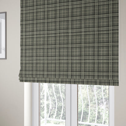 Sherbourne Wool Effect Chenille Grey Colour Tartan Plaid Pattern Curtain Upholstery Fabrics CTR-820 - Roman Blinds