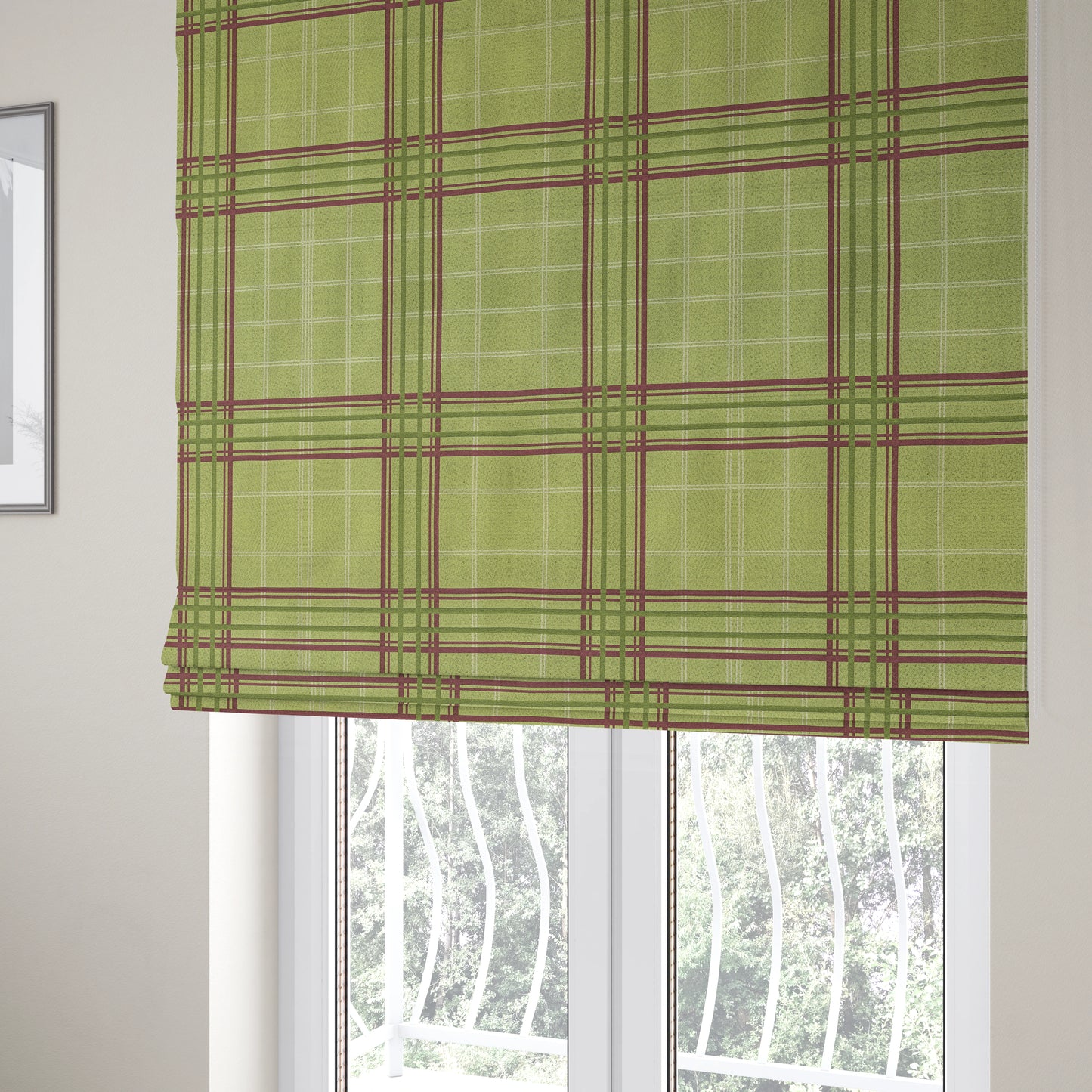 Melton Soft Wool Effect Chenille Green Tartan Pattern Curtain Upholstery Fabrics CTR-821 - Roman Blinds