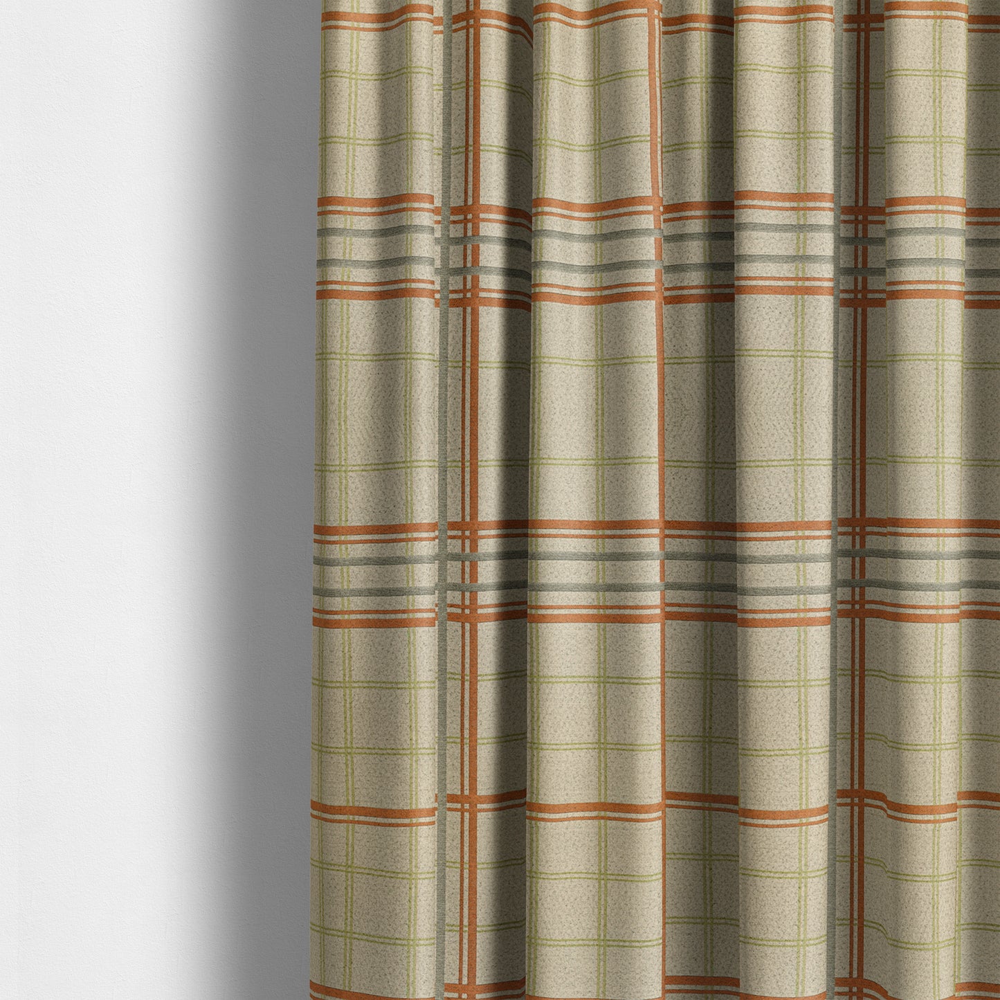 Melton Soft Wool Effect Chenille Green Orange Tartan Pattern Curtain Upholstery Fabrics CTR-822 - Made To Measure Curtains