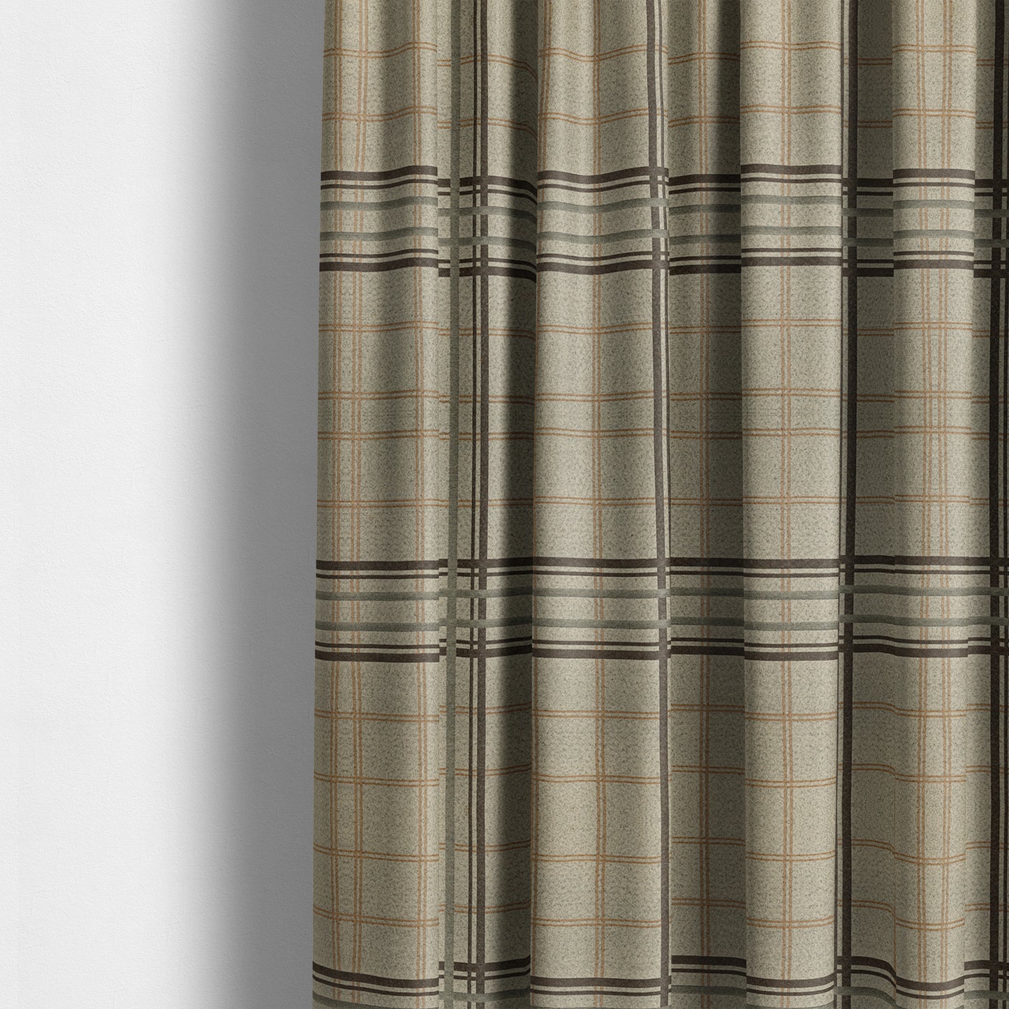 Melton Soft Wool Effect Chenille Brown Orange Tartan Pattern Curtain Upholstery Fabrics CTR-823 - Made To Measure Curtains