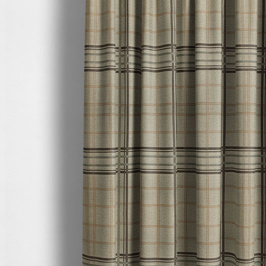 Melton Soft Wool Effect Chenille Brown Orange Tartan Pattern Curtain Upholstery Fabrics CTR-823 - Made To Measure Curtains