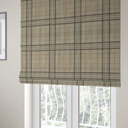 Melton Soft Wool Effect Chenille Brown Orange Tartan Pattern Curtain Upholstery Fabrics CTR-823 - Roman Blinds