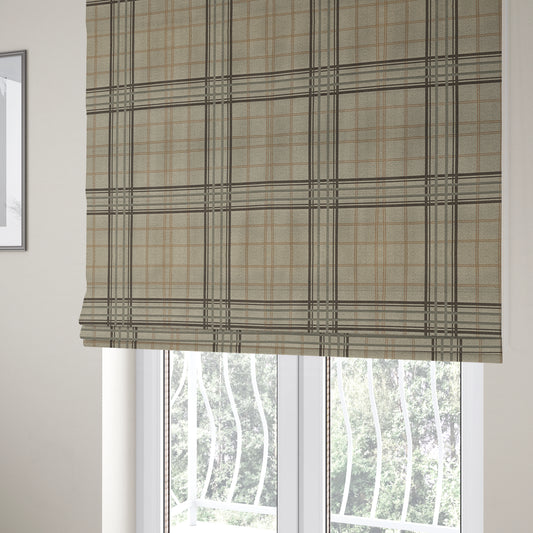 Melton Soft Wool Effect Chenille Brown Orange Tartan Pattern Curtain Upholstery Fabrics CTR-823 - Roman Blinds