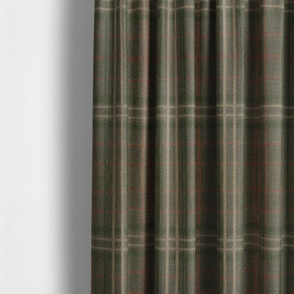 Melton Soft Wool Effect Chenille Brown Green Tartan Pattern Curtain Upholstery Fabrics CTR-825 - Made To Measure Curtains