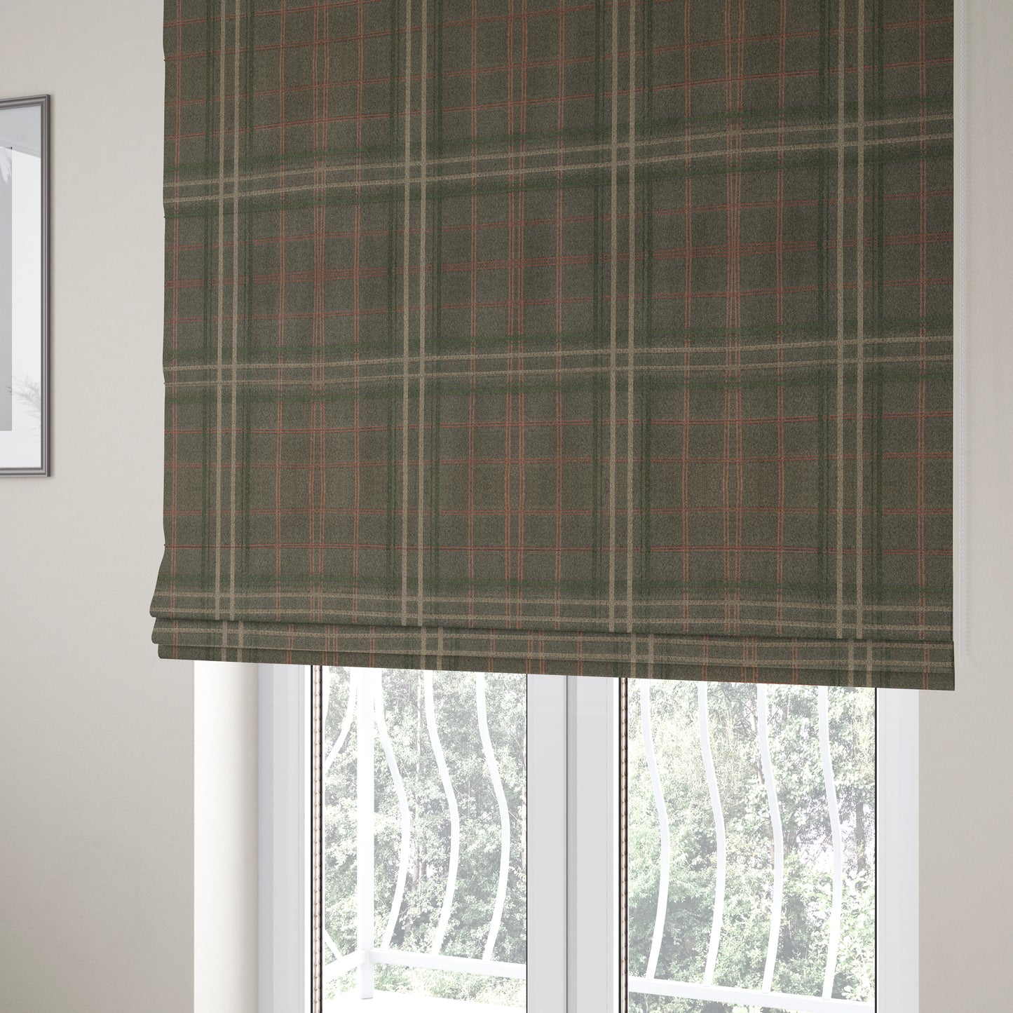 Melton Soft Wool Effect Chenille Brown Green Tartan Pattern Curtain Upholstery Fabrics CTR-825 - Roman Blinds