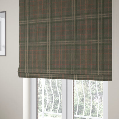 Melton Soft Wool Effect Chenille Brown Green Tartan Pattern Curtain Upholstery Fabrics CTR-825 - Roman Blinds