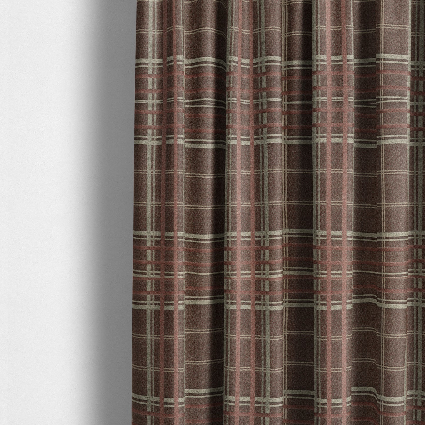 Melton Soft Wool Effect Chenille Burgundy Red Tartan Pattern Curtain Upholstery Fabrics CTR-826 - Made To Measure Curtains