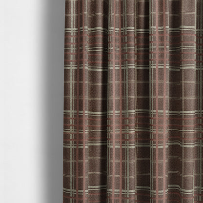 Melton Soft Wool Effect Chenille Burgundy Red Tartan Pattern Curtain Upholstery Fabrics CTR-826 - Made To Measure Curtains