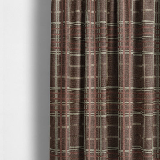 Melton Soft Wool Effect Chenille Burgundy Red Tartan Pattern Curtain Upholstery Fabrics CTR-826 - Made To Measure Curtains