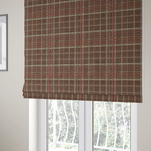 Melton Soft Wool Effect Chenille Burgundy Red Tartan Pattern Curtain Upholstery Fabrics CTR-826 - Roman Blinds