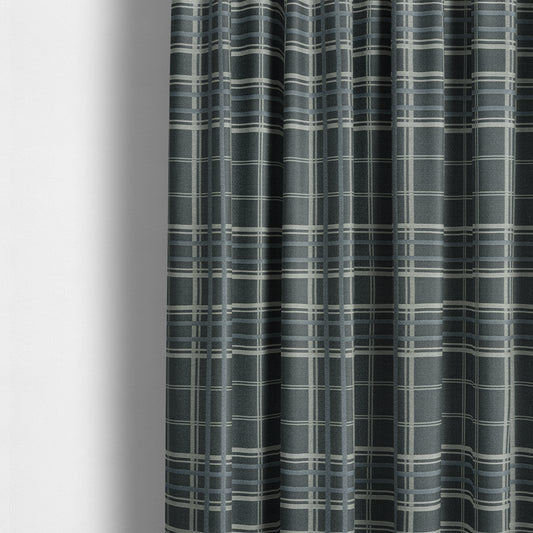 Melton Soft Wool Effect Chenille Blue Tartan Pattern Curtain Upholstery Fabrics CTR-827 - Made To Measure Curtains