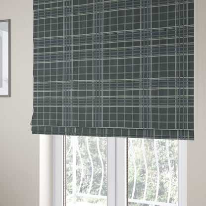 Melton Soft Wool Effect Chenille Blue Tartan Pattern Curtain Upholstery Fabrics CTR-827 - Roman Blinds