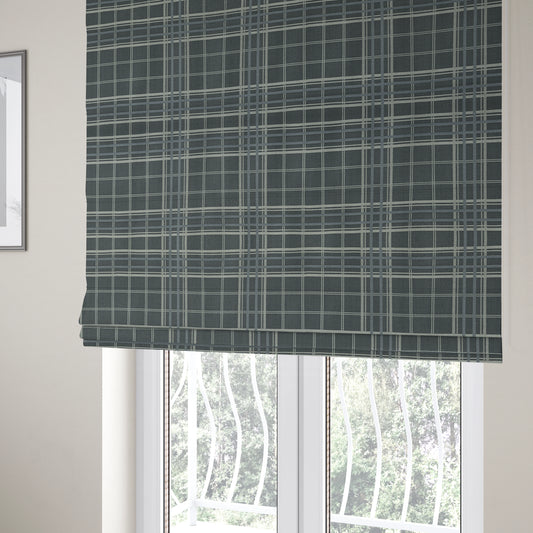 Melton Soft Wool Effect Chenille Blue Tartan Pattern Curtain Upholstery Fabrics CTR-827 - Roman Blinds