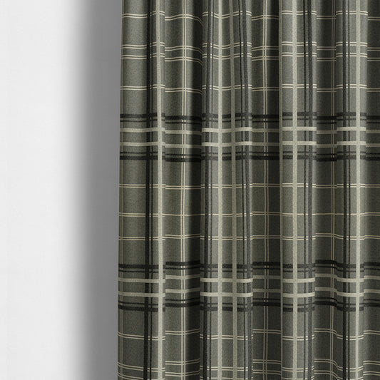 Melton Soft Wool Effect Chenille Grey Tartan Pattern Curtain Upholstery Fabrics CTR-828 - Made To Measure Curtains