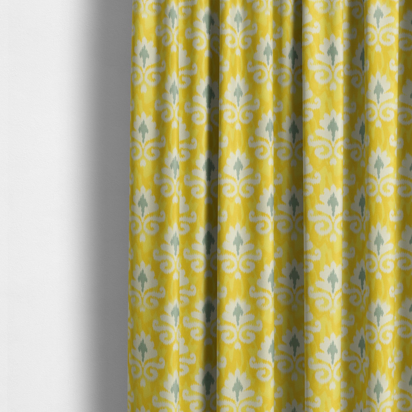 Freedom Printed Velvet Fabric Collection Damask Pattern In Yellow Grey Colour Upholstery Fabric CTR-83 - Made To Measure Curtains