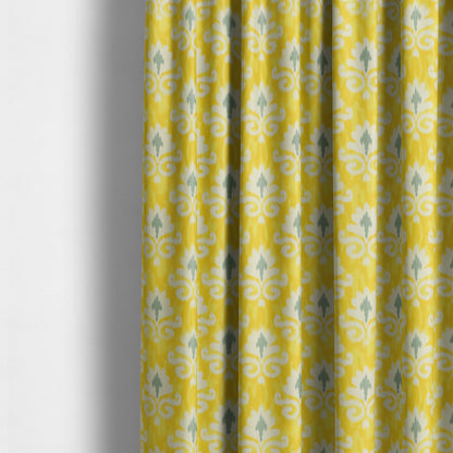 Freedom Printed Velvet Fabric Collection Damask Pattern In Yellow Grey Colour Upholstery Fabric CTR-83 - Made To Measure Curtains