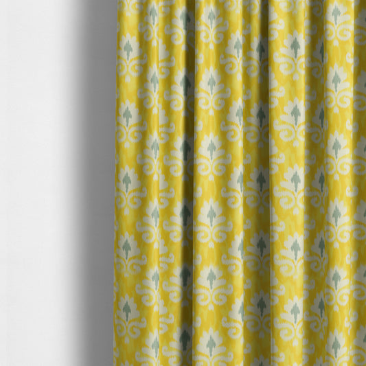 Freedom Printed Velvet Fabric Collection Damask Pattern In Yellow Grey Colour Upholstery Fabric CTR-83 - Made To Measure Curtains