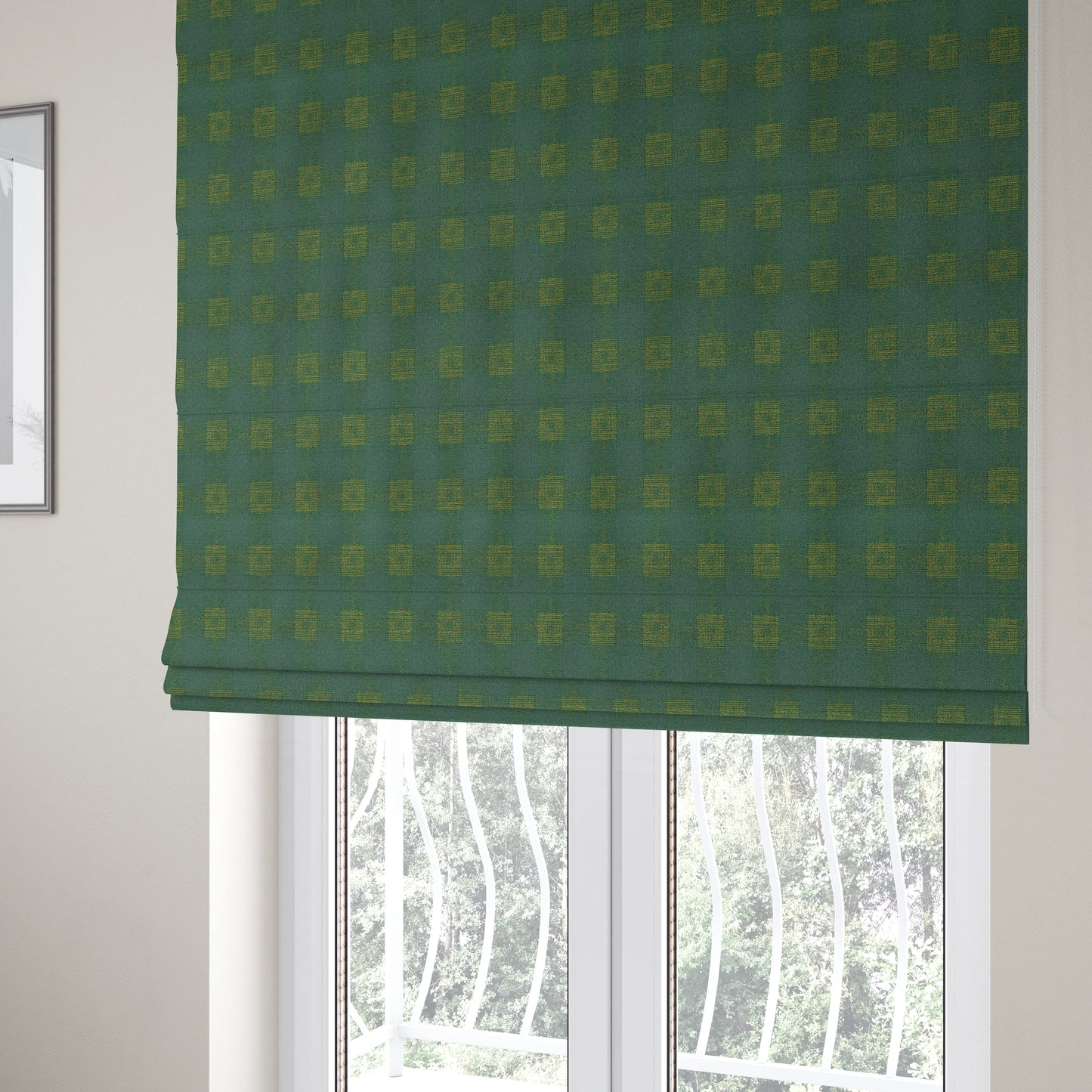 Glencoe Green Blue Colour Flat Weave Chenille Faded Tartan Pattern Upholstery Fabric CTR-837 - Roman Blinds