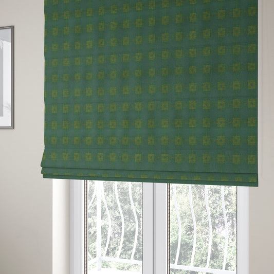 Glencoe Green Blue Colour Flat Weave Chenille Faded Tartan Pattern Upholstery Fabric CTR-837 - Roman Blinds