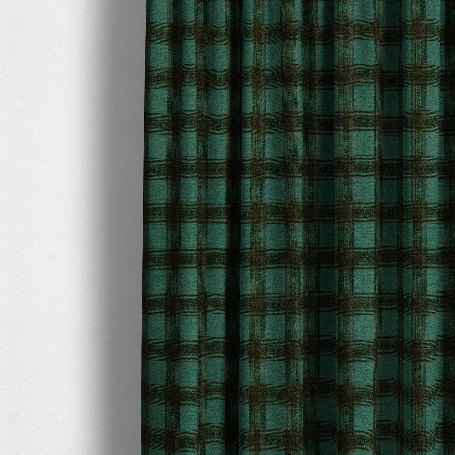 Glencoe Black Blue Colour Flat Weave Chenille Faded Tartan Pattern Upholstery Fabric CTR-838 - Made To Measure Curtains