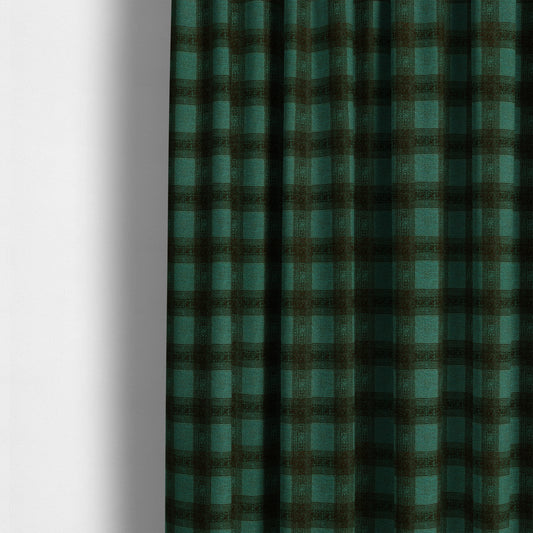 Glencoe Black Blue Colour Flat Weave Chenille Faded Tartan Pattern Upholstery Fabric CTR-838 - Made To Measure Curtains