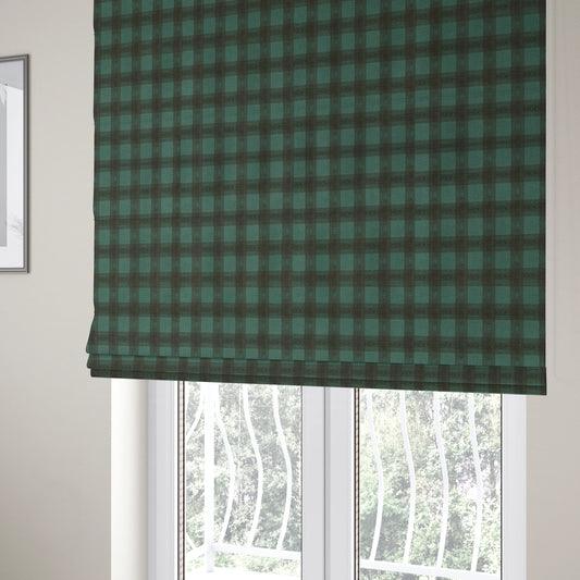 Glencoe Black Blue Colour Flat Weave Chenille Faded Tartan Pattern Upholstery Fabric CTR-838 - Roman Blinds