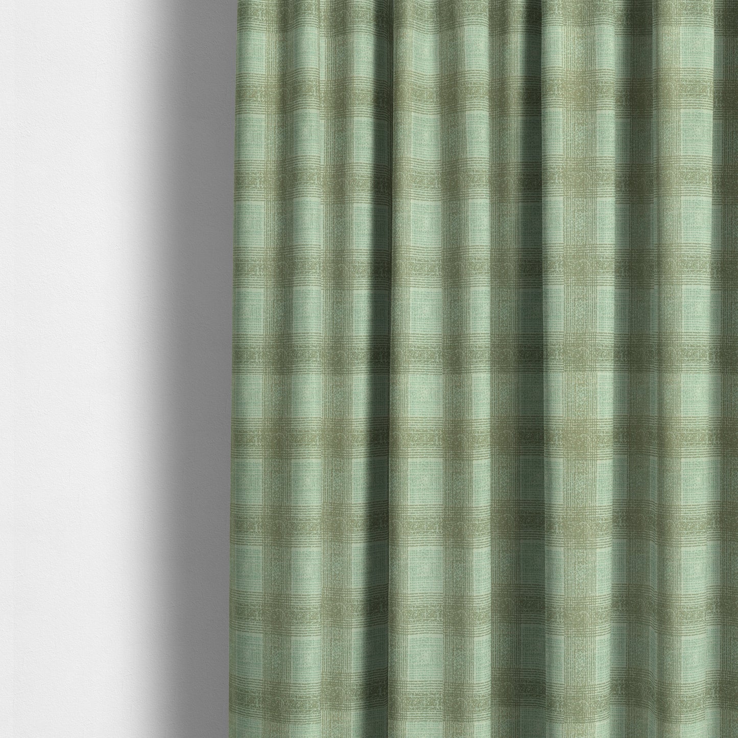 Glencoe Silver Blue Colour Flat Weave Chenille Faded Tartan Pattern Upholstery Fabric CTR-840 - Made To Measure Curtains