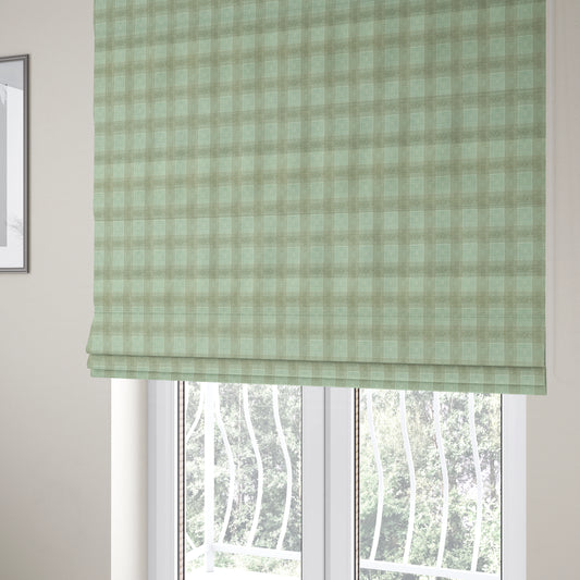 Glencoe Silver Blue Colour Flat Weave Chenille Faded Tartan Pattern Upholstery Fabric CTR-840 - Roman Blinds