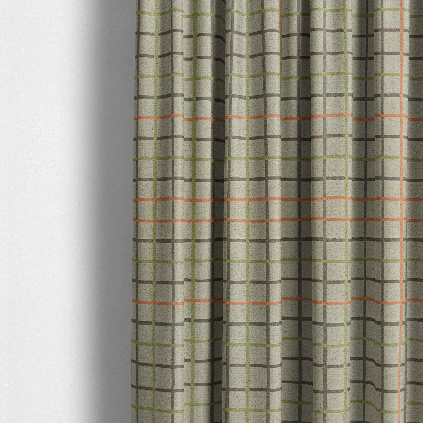 Clifton Orange Green Colour Tartan Scottish Pattern Soft Touch Wool Effect Furnishing Fabric CTR-842 - Made To Measure Curtains