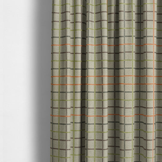 Clifton Orange Green Colour Tartan Scottish Pattern Soft Touch Wool Effect Furnishing Fabric CTR-842 - Made To Measure Curtains