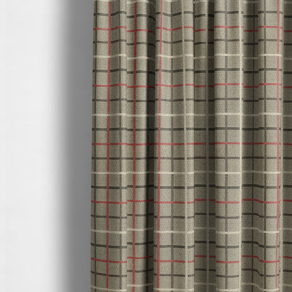 Clifton Red Brown White Colour Tartan Scottish Pattern Soft Touch Wool Effect Furnishing Fabric CTR-844 - Made To Measure Curtains