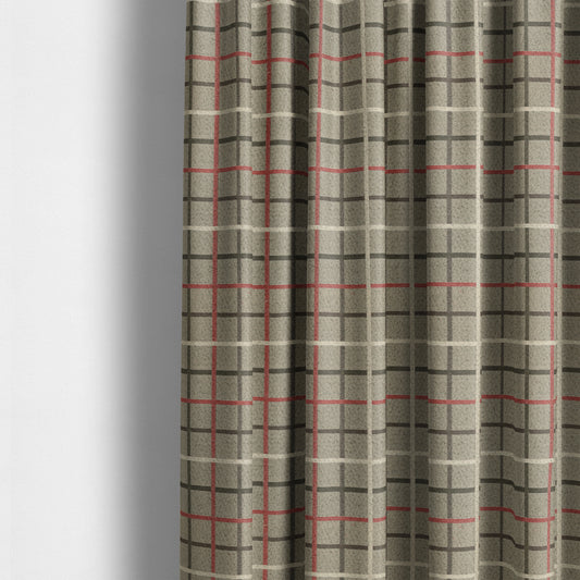 Clifton Red Brown White Colour Tartan Scottish Pattern Soft Touch Wool Effect Furnishing Fabric CTR-844 - Made To Measure Curtains