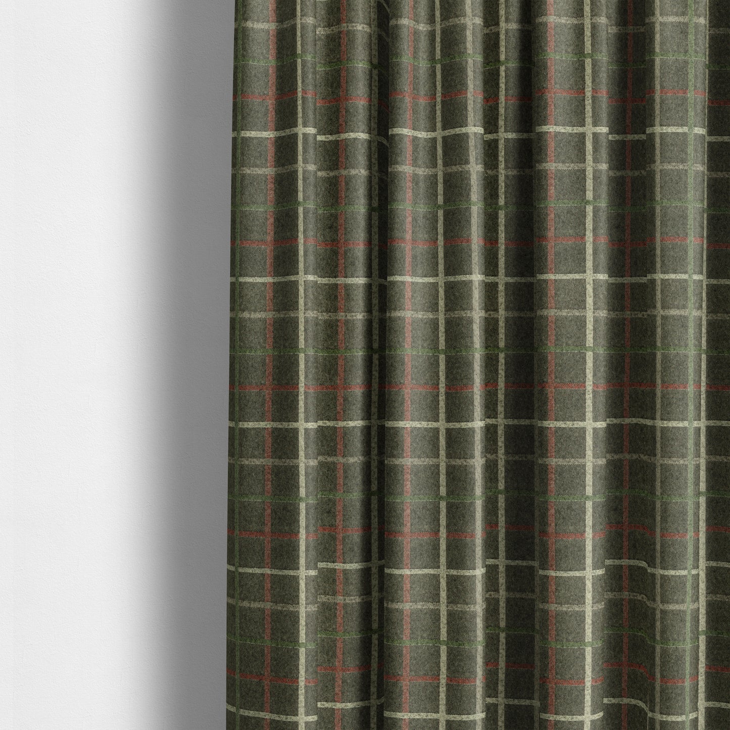 Clifton Brown Green Red Colour Tartan Scottish Pattern Soft Touch Wool Effect Furnishing Fabric CTR-846 - Made To Measure Curtains