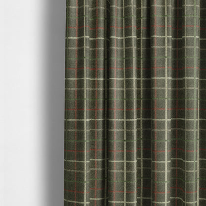 Clifton Brown Green Red Colour Tartan Scottish Pattern Soft Touch Wool Effect Furnishing Fabric CTR-846 - Made To Measure Curtains