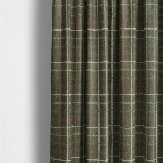 Clifton Brown Green Red Colour Tartan Scottish Pattern Soft Touch Wool Effect Furnishing Fabric CTR-846 - Made To Measure Curtains