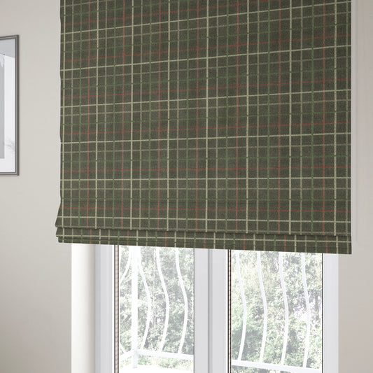 Clifton Brown Green Red Colour Tartan Scottish Pattern Soft Touch Wool Effect Furnishing Fabric CTR-846 - Roman Blinds