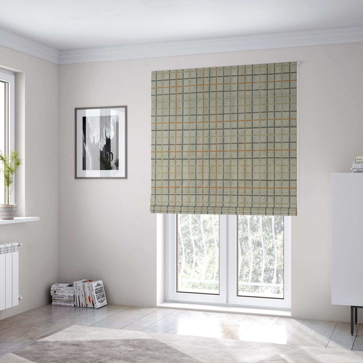 Clifton Grey Orange Colour Tartan Scottish Pattern Soft Touch Wool Effect Furnishing Fabric CTR-848 - Roman Blinds